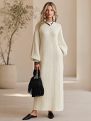 Women's French-style Elegant Round-neck Lantern-sleeve Jacquard Knit Loose Maxi Dress ZMZ2751H7ZYY