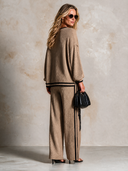 Women's Knitted Floral Lace Patchwork Top And Wide-Leg Pants Two-Piece Set ZMZ2736H0XT
