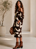 Women's Vintage Elegant Cow-Print One-Shoulder Long-Sleeve Knit Loose Midi Dress ZMZ2805H0ZYY