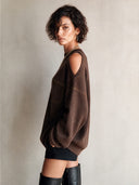 Women's Stylish Brown Ribbed Knit Long-Sleeve Top ZMZ2895H6SWL