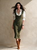Women's Retro Casual Cotton Yarn Knit V-Neck Sleeveless Dress And Long-Sleeved Shirt Set ZMZ2855H4ZJY