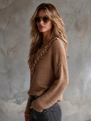 Women's French-style Solid Color Lace Ruffled V-neck Long-sleeved Sweater ZMZ2717H8XT