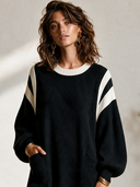 Women's Vintage-Style Round Neck And Lantern Sleeves Black And White Knit Loose Midi Dress ZMZ2869H7ZYY