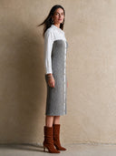 Women's Retro Casual Cotton Yarn Knit Patchwork Collared Shirt Midi Dress ZMZ2857H1ZJY