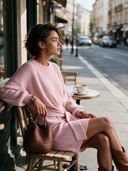 Women's French-style Elegant Round Neck, Lantern Sleeves, And An Adjustable Tie-waist Knit Mini Dress ZMZ2802H7ZYY