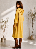 Women's American Retro Casual Faux Suede V-Neck Zip-Up Hooded Midi Dress ZMZ1014H1ZYY
