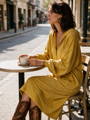 Women's American Retro Casual Faux Suede V-Neck Zip-Up Hooded Midi Dress ZMZ1014H1ZYY