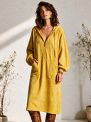 Women's American Retro Casual Faux Suede V-Neck Zip-Up Hooded Midi Dress ZMZ1014H1ZYY