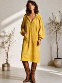 Women's American Retro Casual Faux Suede V-Neck Zip-Up Hooded Midi Dress ZMZ1014H1ZYY
