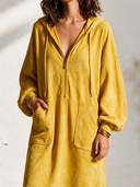 Women's American Retro Casual Faux Suede V-Neck Zip-Up Hooded Midi Dress ZMZ1014H1ZYY