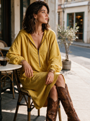 Women's American Retro Casual Faux Suede V-Neck Zip-Up Hooded Midi Dress ZMZ1014H1ZYY