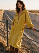 Women's American Retro Casual Faux Suede V-Neck Zip-Up Hooded Midi Dress ZMZ1014H1ZYY