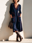 Women's Stylish Color-Block V-Neck Long-Sleeve Midi Dress ZMZ2841H7SWL