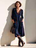 Women's Stylish Color-Block V-Neck Long-Sleeve Midi Dress ZMZ2841H7SWL