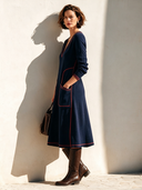 Women's Stylish Color-Block V-Neck Long-Sleeve Midi Dress ZMZ2841H7SWL