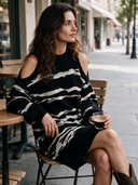 Women's American Retro Casual Mock-Neck Off-Shoulder Jacquard Knit Loose Midi Dress ZMZ2715H7ZYY