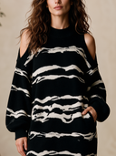 Women's American Retro Casual Mock-Neck Off-Shoulder Jacquard Knit Loose Midi Dress ZMZ2715H7ZYY