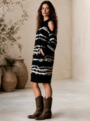 Women's American Retro Casual Mock-Neck Off-Shoulder Jacquard Knit Loose Midi Dress ZMZ2715H7ZYY