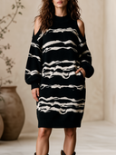 Women's American Retro Casual Mock-Neck Off-Shoulder Jacquard Knit Loose Midi Dress ZMZ2715H7ZYY
