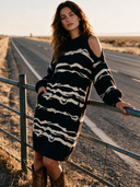 Women's American Retro Casual Mock-Neck Off-Shoulder Jacquard Knit Loose Midi Dress ZMZ2715H7ZYY