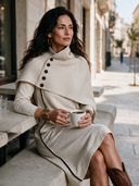 Women's French-style Elegant Two-piece Set : Zip-neck Midi Dress In Air-layer Fabric And A Detachable Knit Shawl ZMZ2843H1ZYY