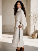 Women's French-style Elegant Two-piece Set : Zip-neck Midi Dress In Air-layer Fabric And A Detachable Knit Shawl ZMZ2843H1ZYY