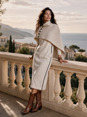Women's French-style Elegant Two-piece Set : Zip-neck Midi Dress In Air-layer Fabric And A Detachable Knit Shawl ZMZ2843H1ZYY