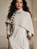 Women's French-style Elegant Two-piece Set : Zip-neck Midi Dress In Air-layer Fabric And A Detachable Knit Shawl ZMZ2843H1ZYY