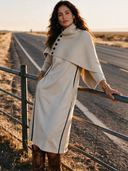 Women's French-style Elegant Two-piece Set : Zip-neck Midi Dress In Air-layer Fabric And A Detachable Knit Shawl ZMZ2843H1ZYY