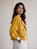Women's Vintage-Style Faux Suede Lapel And Lantern Sleeves Double-Breasted Jacket ZMZ2844H8ZYY