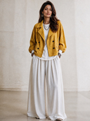 Women's Vintage-Style Faux Suede Lapel And Lantern Sleeves Double-Breasted Jacket ZMZ2844H8ZYY