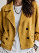 Women's Vintage-Style Faux Suede Lapel And Lantern Sleeves Double-Breasted Jacket ZMZ2844H8ZYY