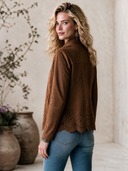 Women's Vintage Western-Style Stand Collar And Cut-Out Embroidery At The Hem Faux Suede Jacket ZMZ2877H0ZYY