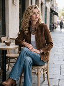 Women's Vintage Western-Style Stand Collar And Cut-Out Embroidery At The Hem Faux Suede Jacket ZMZ2877H0ZYY