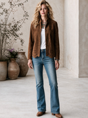Women's Vintage Western-Style Stand Collar And Cut-Out Embroidery At The Hem Faux Suede Jacket ZMZ2877H0ZYY