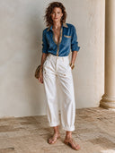 Women's Fashionable Blue Faux Suede Sequined Long-sleeved Shirt ZMZ3128H3SWL