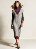 Women's Color-Block V-Neck Sleeveless Cable-Knit Midi Dress ZMZ2743H9XT