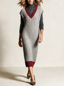 Women's Color-Block V-Neck Sleeveless Cable-Knit Midi Dress ZMZ2743H9XT