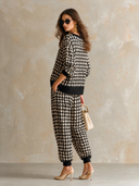 Women's Retro Casual Houndstooth V-Neck Sweater And Pants Knit Two-Piece Set ZMZ2711H4XT