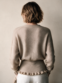 Women's Elegant Light Khaki V-Neck Knit Cardigan With Lettuce-Edge Trim ZMZ3117H0SWL