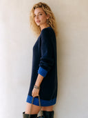 Women's Classic Henley Collar Color Block Knit Long Sleeve Mini Dress ZMZ0146I5SWL