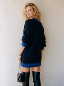 Women's Classic Henley Collar Color Block Knit Long Sleeve Mini Dress ZMZ0146I5SWL