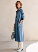 Women's Classic Loose-Fit Light Blue High-Stretch Ribbed Knit Midi Dress ZMZ0141I6SWL