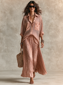 Women's Relaxed-Fit Mesh Vacation Shirt And Pleated Satin Skirt Two-Piece Set ZMZ3161H3XT