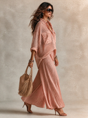 Women's Relaxed-Fit Mesh Vacation Shirt And Pleated Satin Skirt Two-Piece Set ZMZ3161H3XT