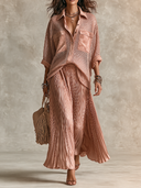 Women's Relaxed-Fit Mesh Vacation Shirt And Pleated Satin Skirt Two-Piece Set ZMZ3161H3XT