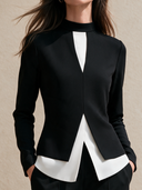 Women's Retro Casual Color Block Pullover Long-Sleeve Shirt ZMZ0193I2ZJY