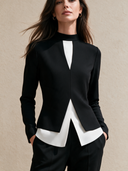 Women's Retro Casual Color Block Pullover Long-Sleeve Shirt ZMZ0193I2ZJY