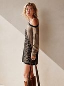 Women's Fashion One-Shoulder Leopard Pattern Color Block Knit Long-Sleeve Mini Dress ZMZ0195I4SWL