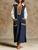 Women's Casual Cotton-Linen Color-Block Lace Vacation Maxi Dress ZMZ3114H0XT